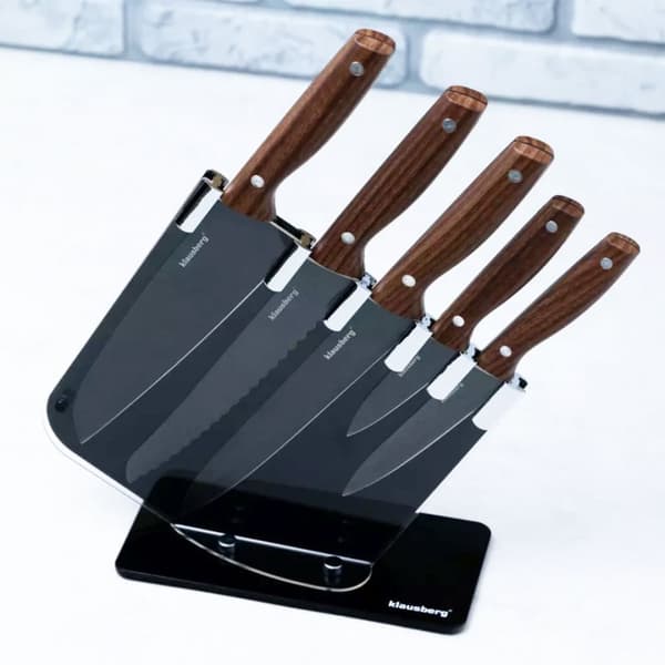 SET MED 5 KÖKSKNIVAR I STÄLL KLAUSBERG KB-7616