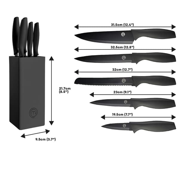Masterchef Knivsett med 5 kniver i en knivblokk - Kjent fra MasterChef Norge