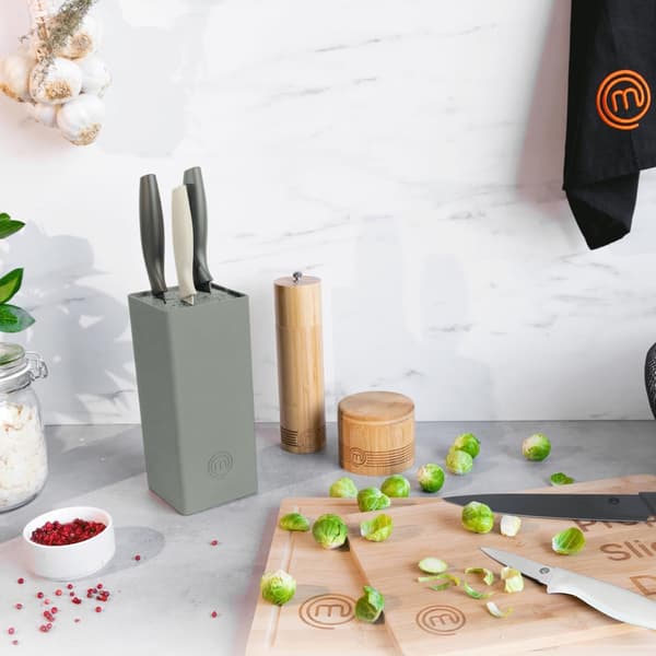 Masterchef-knivsæt med 5 knive i en knivblok - Grå - Kendt fra MasterChef Danmark
