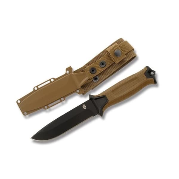 Gerber StrongArm Coyote Smooth kniv, med svart keramisk beläggning, total längd 24,8 cm, tjocklek 4,8 mm, med slida