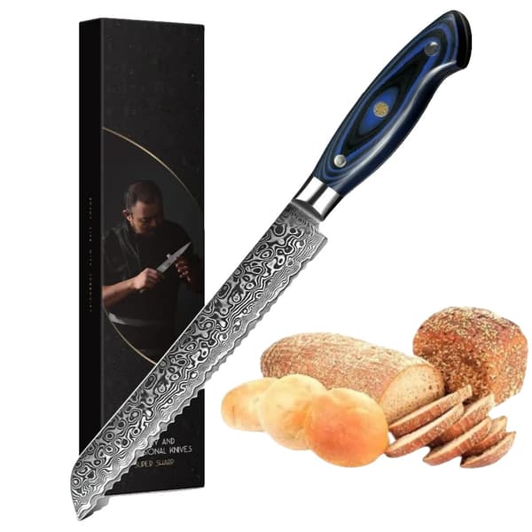 Damaskus Brødkniv, VG10 Stålkerne, Ergonomisk G10 Håndtag,Brødkniv