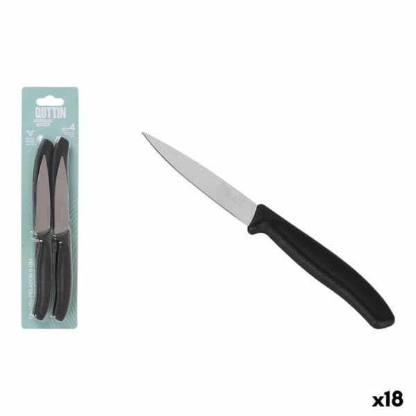 Set med skalknivar Quttin Basic Svart Silvrig Rostfritt stål 9 cm 4 Delar (18 antal)