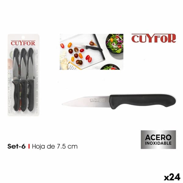 Set med skalknivar Cuyfor Svart Silvrig Rostfritt stål 7,5 cm 6 Delar (24 antal)
