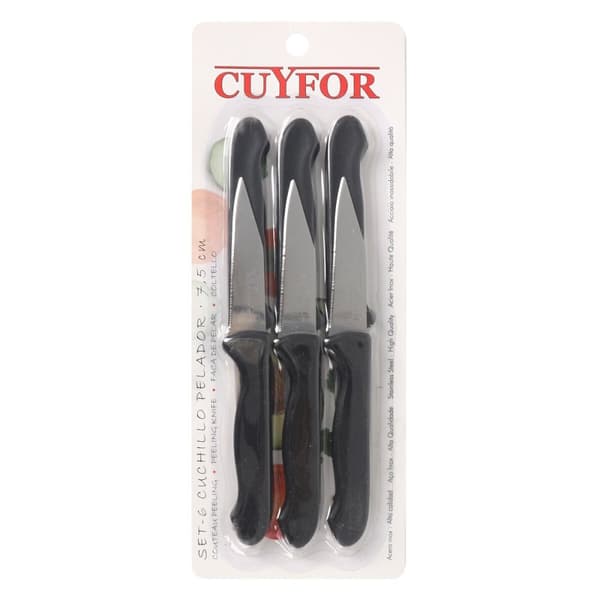 Set med skalknivar Cuyfor Svart Silvrig Rostfritt stål 7,5 cm 6 Delar (24 antal)