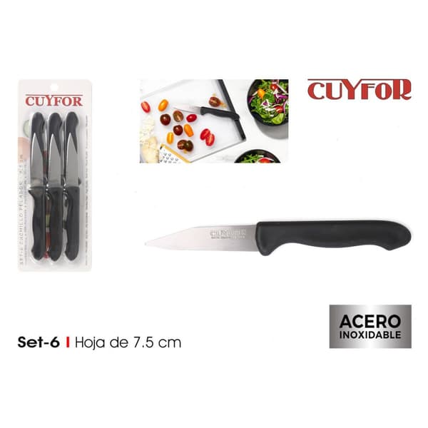 Skrellknivsett Cuyfor Svart Sølv Rustfritt stål 7,5 cm 6 Deler (24 enheter)