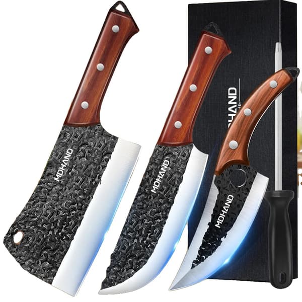 Køkken Kokkekniv Sæt, Rustfrit Stål Blade, Ergonomisk Træhåndtag, Alsidig til Kød og Grøntsager