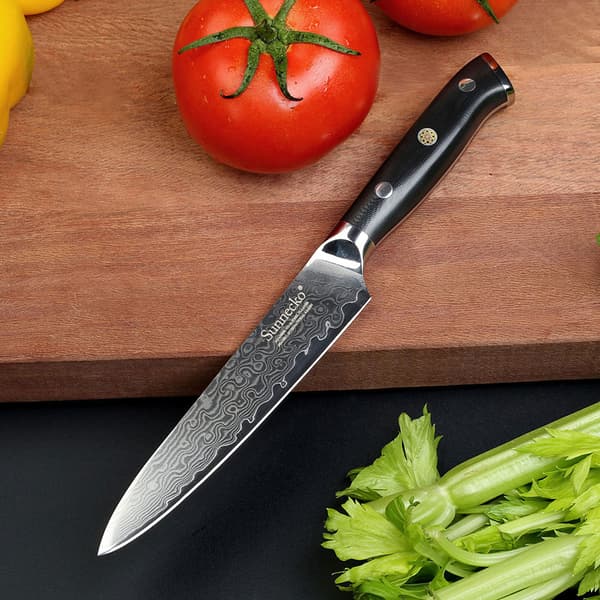 5 Tommer Utility Kniv, Damascus Stål Klinge, Ergonomisk G10 Håndtag,5 tommer