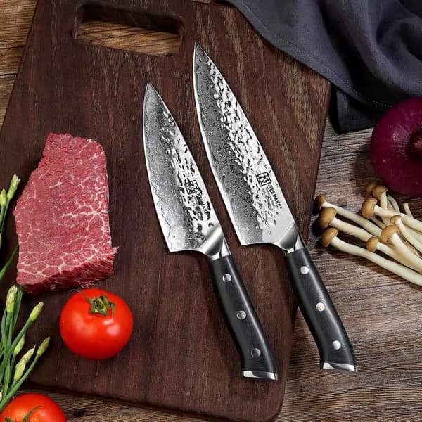 Damaskusstål Sæt, 6,5 Tommer & 8 Tommer Klinger, Ergonomisk G10 Håndtag,2PCS Sæt