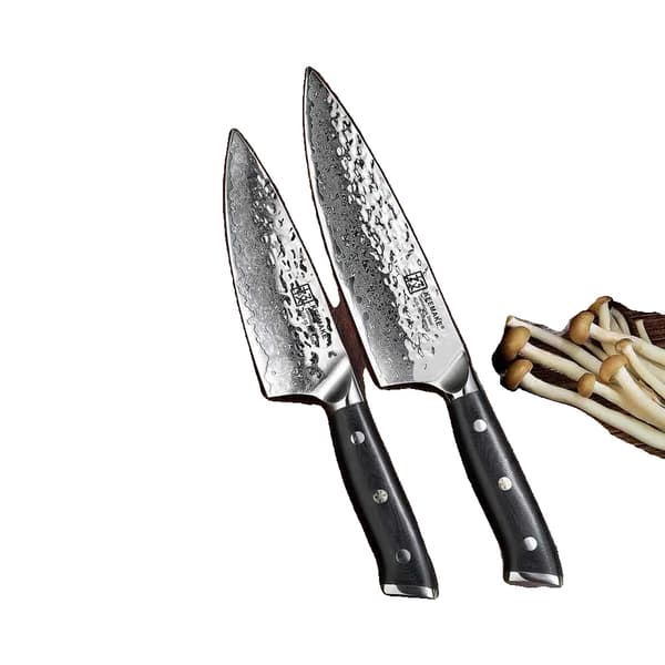 Damaskusstålset, 6,5 tum och 8 tum blad, ergonomiskt G10-handtag,2PCS Set