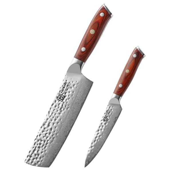 Damaskusstål Kniv Sæt, Ergonomisk Rosentræ Håndtag, Fuldtang Design,A-2PCS SÆT