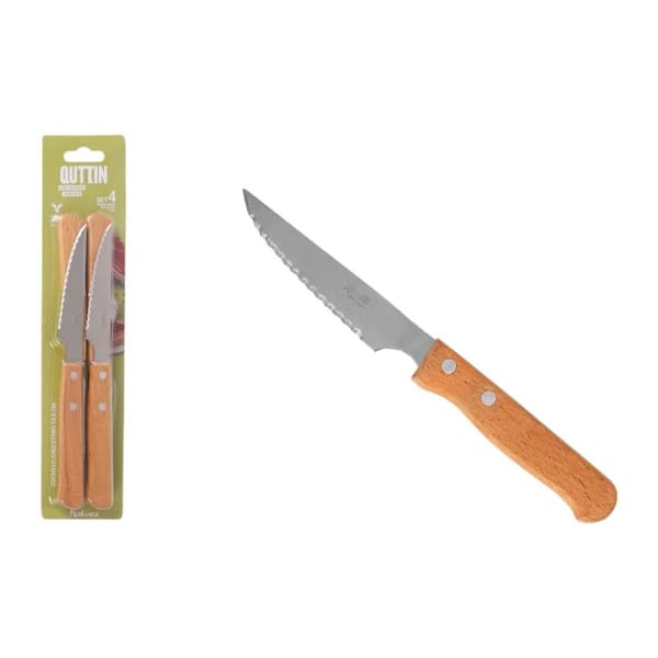 Set med köttknivar Inde NATURA Brun Silvrig 10,5 cm 4 Delar (12 antal)
