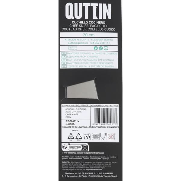 Kökskniv Quttin Dynamic Svart Silvrig 20 cm (8 antal)
