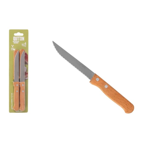 Set med köttknivar Inde Natura Brun Silvrig 10,5 cm Flera användningsområden 4 Delar (12 antal)