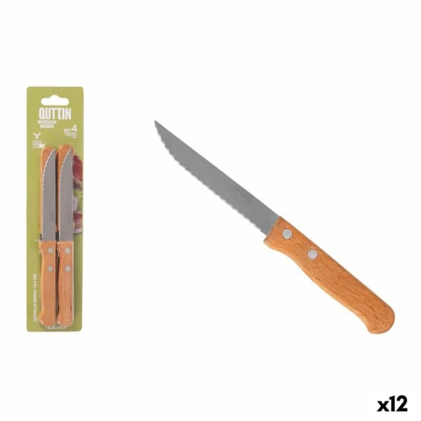 Set med köttknivar Inde Natura Brun Silvrig 10,5 cm Flera användningsområden 4 Delar (12 antal)