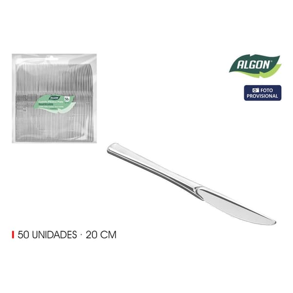 Sett med gjenbrukbare kniver Algon Sølv Plast 20 cm 50 Deler (12 enheter)