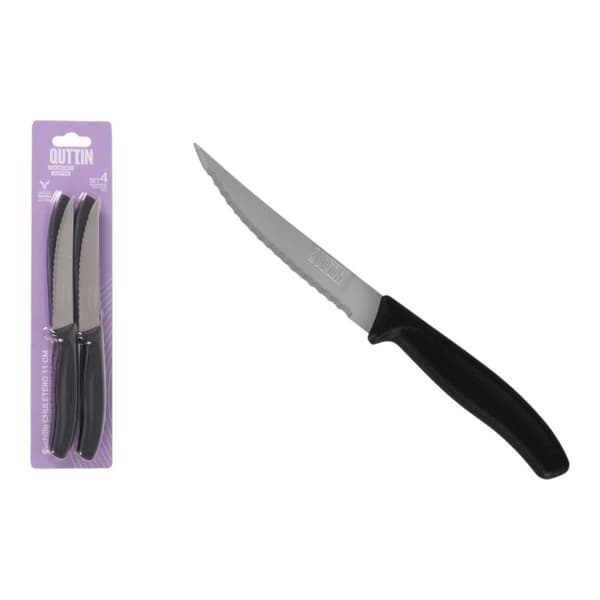 Set med köttknivar Quttin Svart Silvrig Rostfritt stål 11 cm 4 Delar (18 antal)