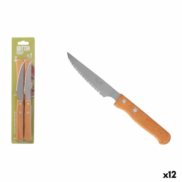 Set med köttknivar Inde NATURA Brun Silvrig 10,5 cm 4 Delar (12 antal)