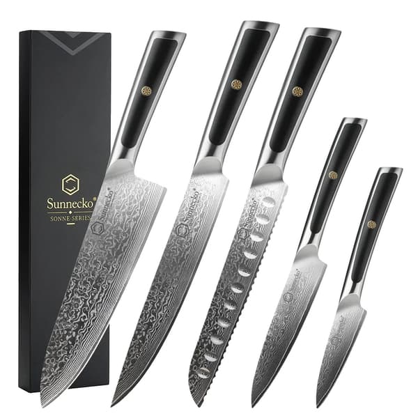 Damaskus Kokkekniv, 8 Tommer Klinge, Høj Hårdhed HRC60+,5PCS Knive Sæt