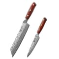 Miniatyrbild 1 av 2: Damaskus stål knivset, ergonomiskt handtag i rosenträ, full tang-design,B-2DELAR SET