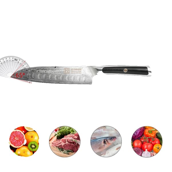 KEEMAKE Santoku -veitsisarja, 7-tuumainen ja 5-tuumainen terän pituus, damaskoteräksinen rakenne,7 tuuman Santoku-veitsi
