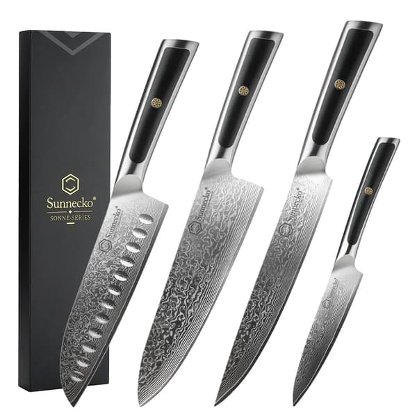 Damaskus Kokkekniv, 8 Tommer Klinge, Høj Hårdhed HRC60+,4PCS Knive Sæt B
