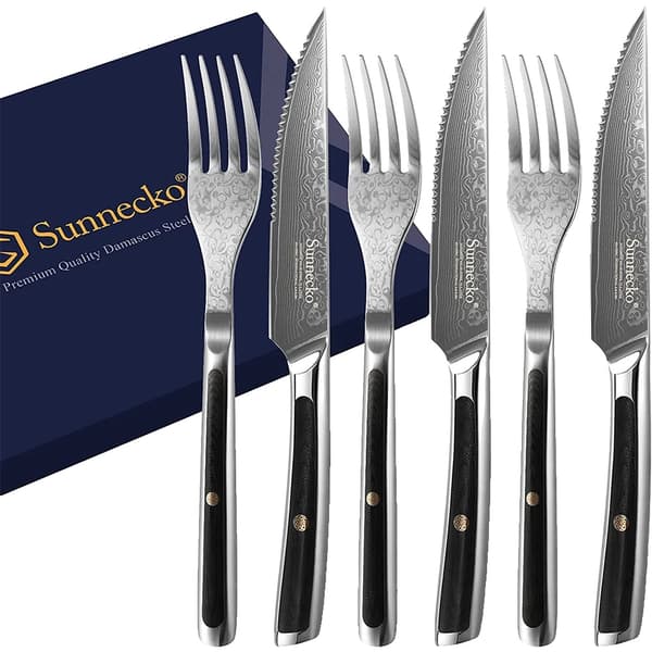 Damaskusteräksinen aterinsetti, erittäin terävät terät, kestävä G10-kahva,6KPL Set