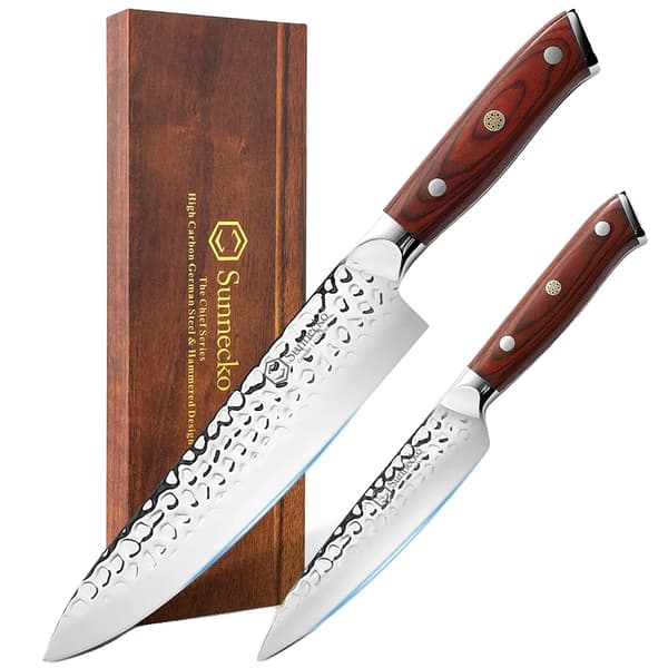 Køkkenkniv Sæt, Højkulstof Rustfrit Stål, Ergonomisk Pakkatræ Håndtag,2PCS Knive Sæt