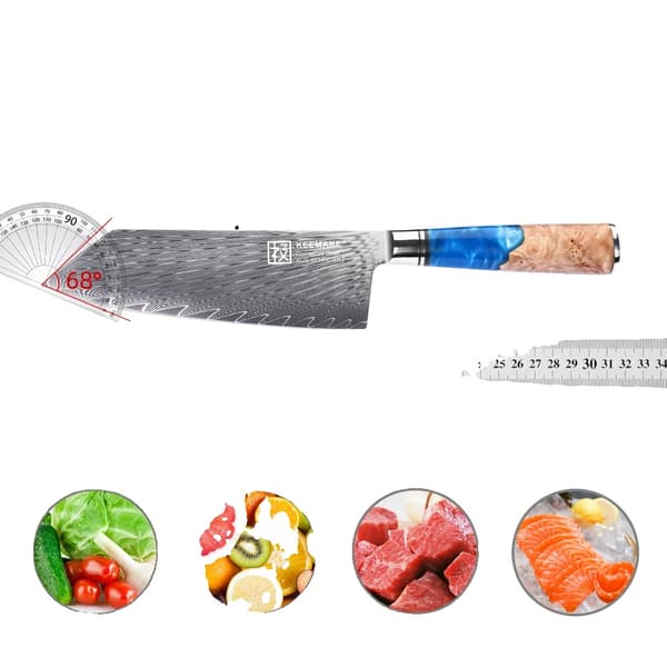 Damaskus kokkiveitsi, 8" terän pituus, HRC60±2 kovuus,7 tuuman Nakiri-veitsi
