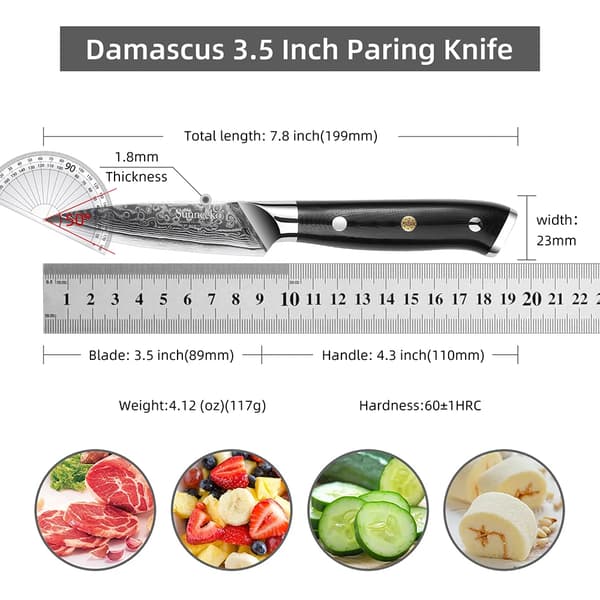 5 Tommer Utility Kniv, Damascus Stål Klinge, Ergonomisk Håndtag,3.5 Tommer Skæremaskine