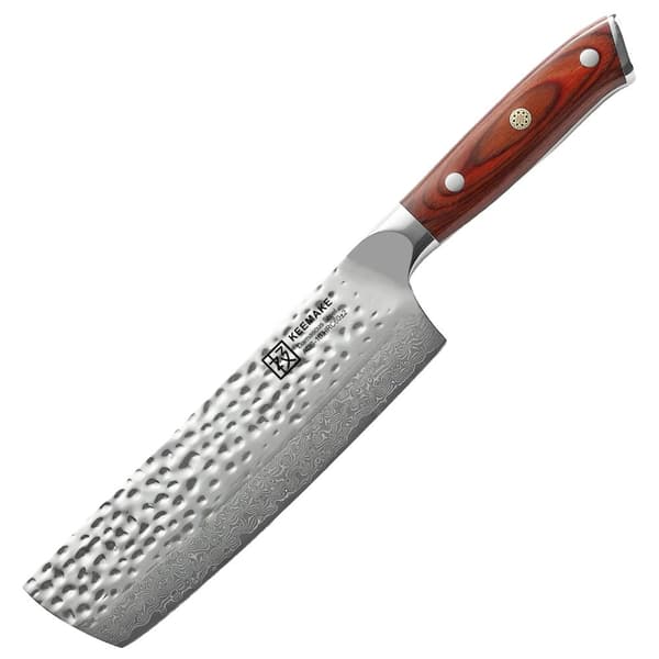 KEEMAKE Nakiri Kokkekniv, Skarp Damaskusstål, Ergonomisk Pakkatræ Håndtag,7 tommer, Ingen træskede