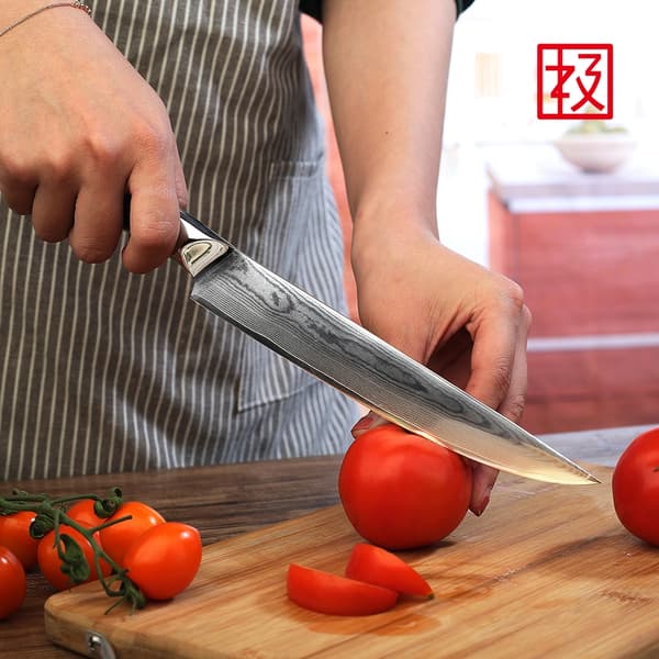 KEEMAKE Japanskt Skärkniv, VG10 Damaskusstål, Ergonomiskt G10 Handtag,8 tum