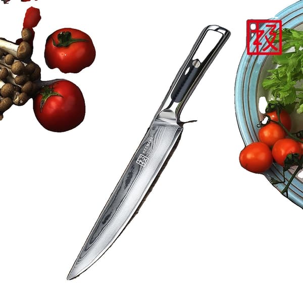 KEEMAKE Japanskt Skärkniv, VG10 Damaskusstål, Ergonomiskt G10 Handtag,8 tum