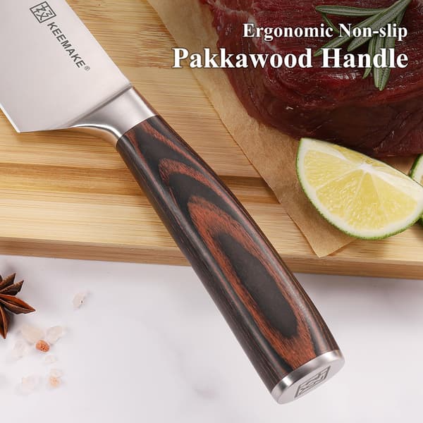 Kokkekniv, højkulstof rustfrit stål, ergonomisk Pakkawood-håndtag,8 tommer