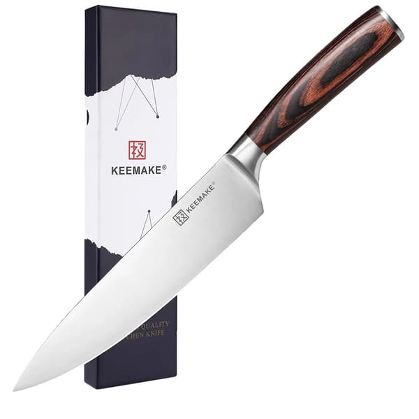 Kokkekniv, højkulstof rustfrit stål, ergonomisk Pakkawood-håndtag,8 tommer