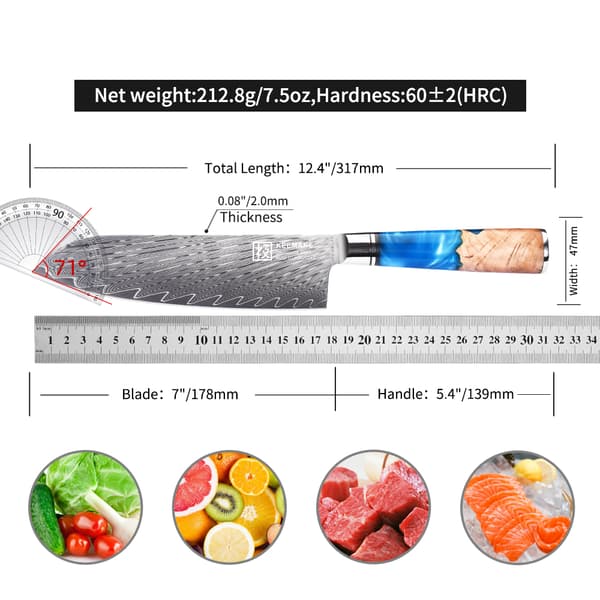 Professionel Santoku Kniv, 18 cm Klinge, Ergonomisk Håndtag,7 tommer