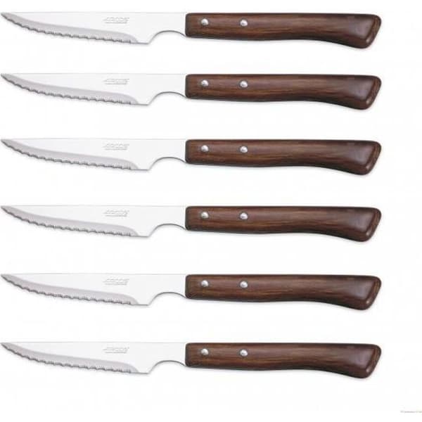 Coffret med 6 steakknivar - ARCOS - Trähandtag - Microtaggade blad i rostfritt stål