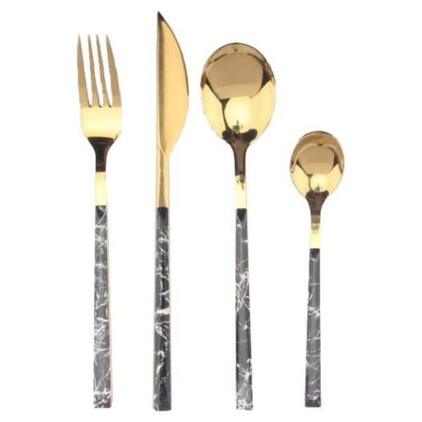 DKD Heminredning Silverset Svart Marmor Guld Rostfritt stål (16 delar) - S3026197
