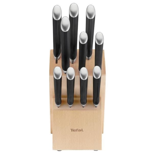 TEFAL Träblock + 10 köksknivar, tyska blad i rostfritt stål, 10 års garanti, Optimal skärpa, Ice Force K232SA04