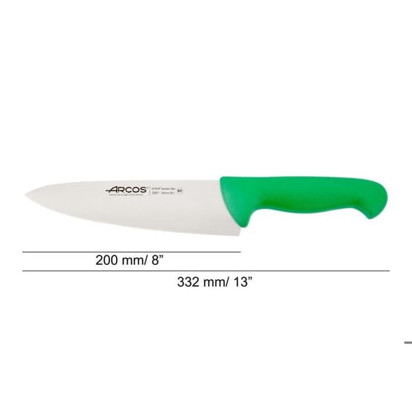 Kockkniv Arcos Color - Prof 292121 i Nitrum rostfritt stål och mangogrön polypropen ergonomisk med 20 cm blad,