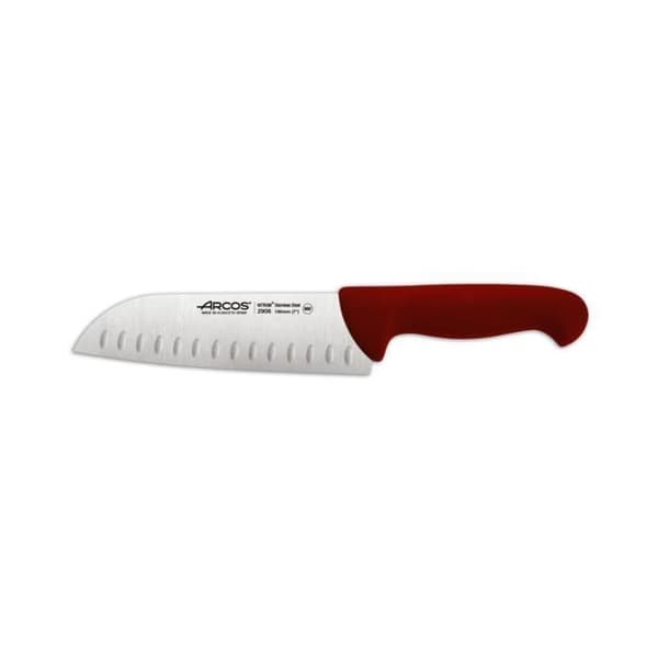 Santoku kniv Arcos 2900- Prof 290622 med fickor i Nitrum rostfritt stål och ergonomisk mangoröd polypropen med blad