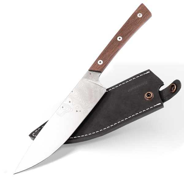 BPS Knives Rosemary Umber Kökskniv - Begränsad upplaga | 5Cr14MoV rostfritt stål träsk ek svart läderslida