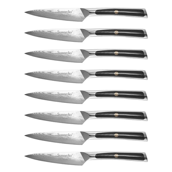 Sunnecko Paring Knife Set, Damaskusstålblad, Ergonomiskt G10-handtag,8-delars knivset