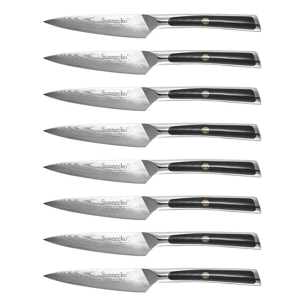 Sunnecko Paring Knife Set, Damaskusstålblad, Ergonomiskt G10-handtag,8-delars knivset