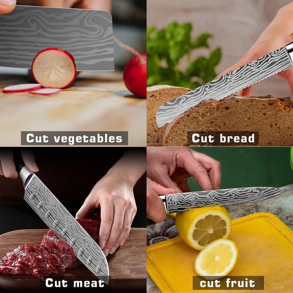 Køkken Kokkekniv Sæt, Højkulstof Rustfrit Stål Blade, Ergonomisk Designede Pakkatræ Håndtag, Multifunktionel Brug