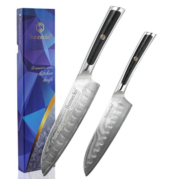 Damaskuksen Santoku-veitsisarja, 7 tuuman äärimmäisen terävä terä, 5 tuuman monikäyttöinen leikkuuveitsi,2 kpl veitset asetettu