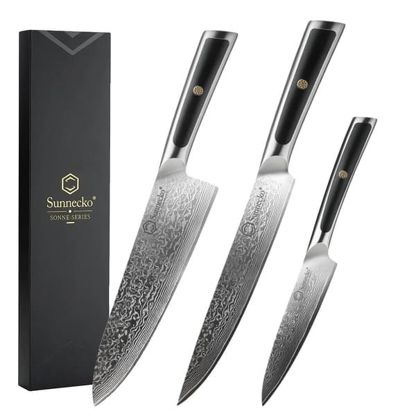 Damaskuskockkniv, 8-tums blad, hög hårdhet HRC60+,3-delars knivset A