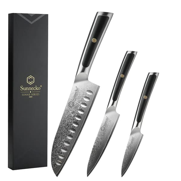 Damaskus Kokkekniv, 8 Tommer Klinge, Høj Hårdhed HRC60+,3PCS Kniv Sæt C