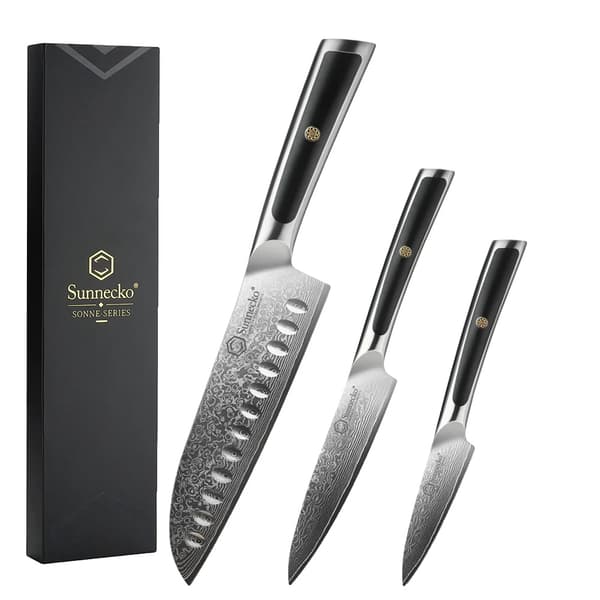 Damaskus Kokkekniv, 8 Tommer Klinge, Høj Hårdhed HRC60+,3PCS Kniv Sæt C
