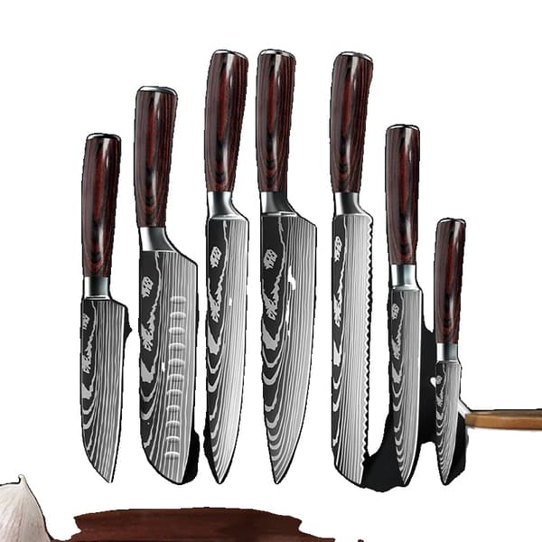 Kokkekniv Sæt, Rustfrit Stål Blade, Alsidige Køkkenværktøjer,7STK