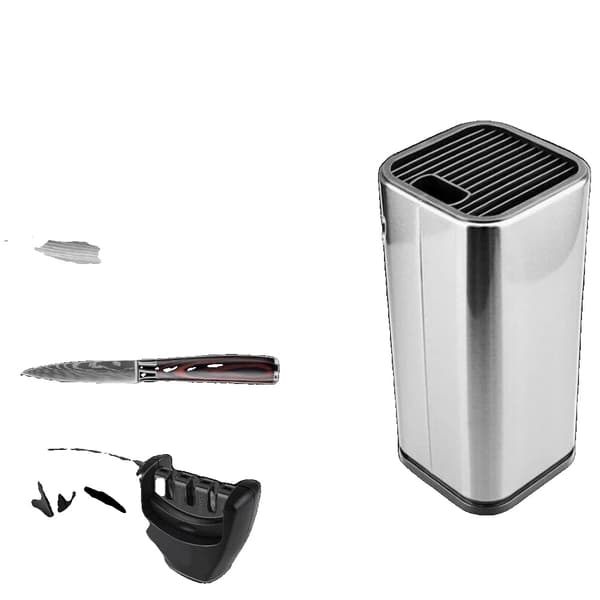 Kokkekniv Sæt, Højkulstof Rustfrit Stål Blade, Ergonomisk Pakka Træ Håndtag,7 stk. holder sæt